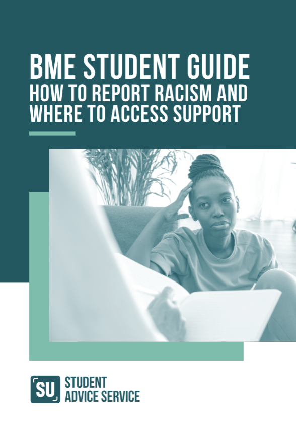 cover of report with title BME student guide - how to report racism and where to access support