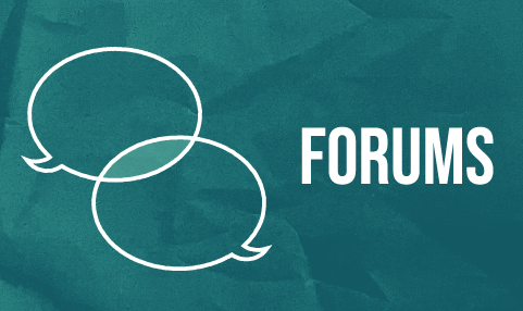 Forums text on a green background